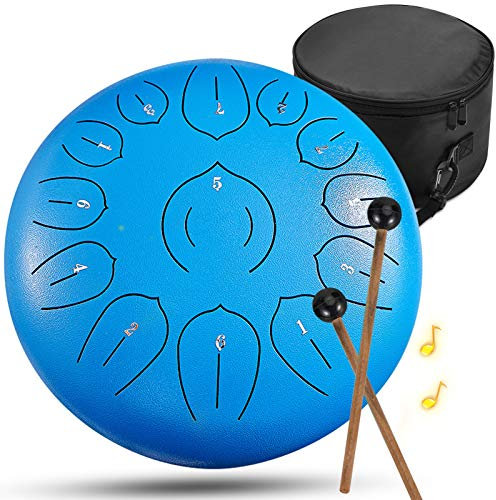 Generic Steel Drum für Kinder Erwachsene, 13 Noten, Steel Tongue Drums Instrumente für, manuelle Percussion Steel Tongues 12 Zoll Steel Tongue Handpan Drum, Blau