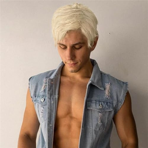 QUEENTAS Perücke Herren Blonde für Männer 80er 70er Kurzhaar Cosplay Halloween (Weißblond)