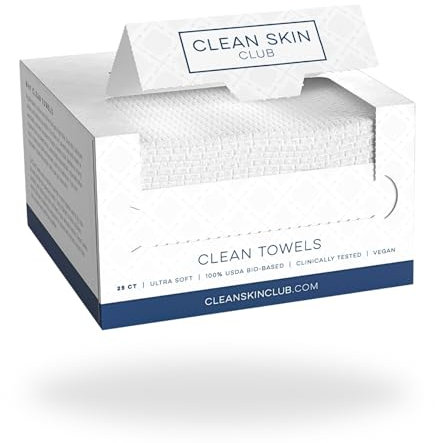 Clean Skin Club Toallas limpias, toalla facial 100% de base biológica aprobada por dermatólogos, toalla facial desechable clínicamente probada, paño facial, toallitas secas desmaquillantes, ultra