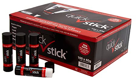 Original Quickstick limstift 40 g, förpackning med 100 limpinnar, högkvalitativ självhäftande limpinne, perfekt för att klistra papper, kort, textil och mycket mer, perfekt för skolan, perfekt för hemmet, perfekt för arbete