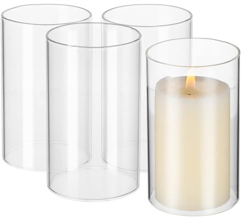 VICASKY 4 Stücke Glaszylinder Teelichtgläser Kerzenhalter Windlicht Glashütte Windlichtgläser Ersatz Zylinder Offenes Ersatzglas Kerzenschirm für Zuhause Party Tischdeko