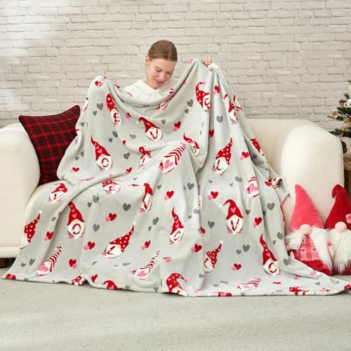 Cozy Bliss Premium Gnome Love Heart MilkyPlush Throw Blanket, Soft Cozy Print Fleece Blanket for Couch, Home Décor, Easter and Mothers Gift, 290GSM, Gnome Love, 50x60