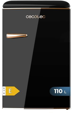 Cecotec Mini Nevera Retro 1 Puerta - 110 L Bolero CoolMarket TT Origin 110 Black E. Mini Frigorífico, ICEBOX, Luz Interior, Tirador Cromado, Bandejas Cristal, Abridor Botellines, Estilo Vintage Negro