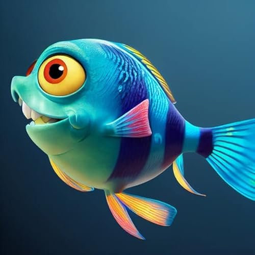 adrium Acryl-Bild 80 x 80 cm: Süßer Fisch mit großen Augen Zeichentrickfigur. KI generierte Computergrafiken. 3D-Rendering. (191459692)