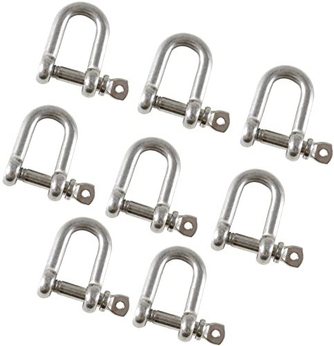 TOP-VIGOR 8Pcs 4mm D Ring Shackles, M4 Heavy Duty D Links Hook Shackle Clip Safety Shackle Lock 304 Stainless Steel Bow Lifting Shackle for Chains Wire Rope Lifting