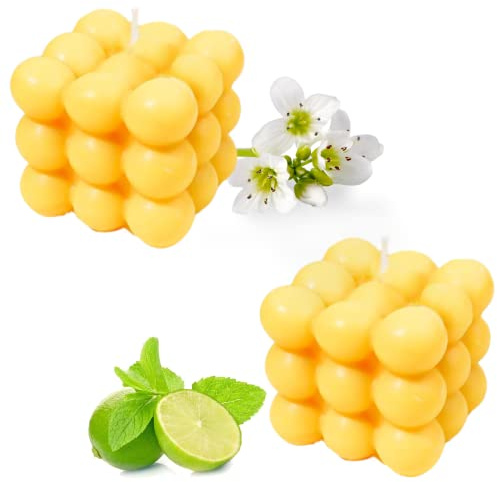Bougie Bulle | Bougies artisanales naturelles et parfumées | Bougies 100% végétaliennes | Bougies décoratives durables à base de cire de soja naturelle | décoration bohème | 6 x 6 x 6 cm (2pc, orange)