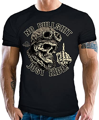 Camiseta para hombre Gasoline Bandit Biker Racer con diseño de moto: Just Ride, Negro , XXL