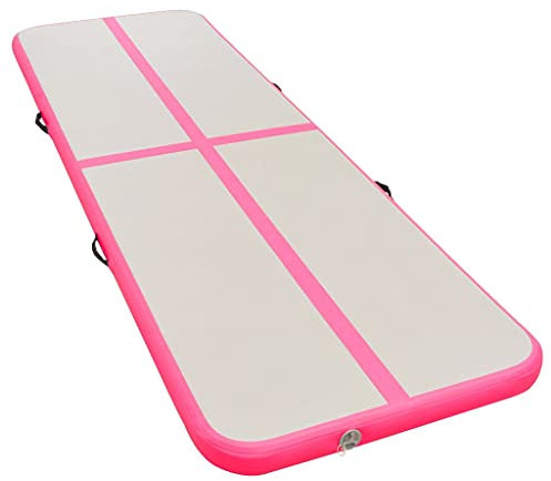 Keketa Aufblasbare Gymnastikmatte mit Pumpe Turnmatte Aufblasbar Tumbling Matten Tranningsmatte Fitnessmatte Yogamatte Gymnastikmatte Sportmatte für Zuhause Outdoor 500x100x10 cm PVC Rosa