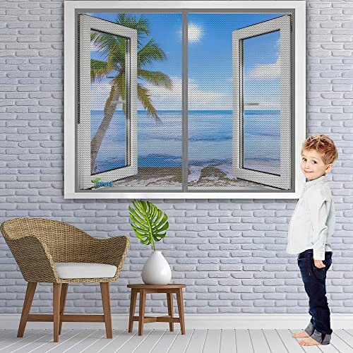 Insektenschutz Fenster Vorhang, 150 x 105 cm Polyester Lamellenvorhang, Klemmleiste Fliegenvorhang【Grau】