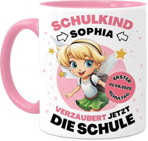 Tassenliebling® Schulkind 2026 Tasse personalisiert Mädchen Junge - Rosa - Geschenk zur Einschulung - Fee Tasse - Schultüte Füllung - Schulanfang Geschenke - Grundschule Vorschule