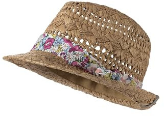 Sterntaler Strohhut Blumen für Mädchen - Kinderhut mit UV -Schutz 50+ und Blumendruck - Sonnenhut Kinder schützt den Kopf an heißen Tagen vor der Sonne - beige, 47