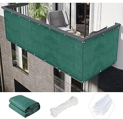 NINGBAI Brise-Vue Balcon Clôture 65 x 650 cm Toile De Balcon, Ecran De Protection, Habillage De Balcon Protection solair, avec Œillets et Attaches de Câble pour Jardin et Lieu de fête, Vert Foncé
