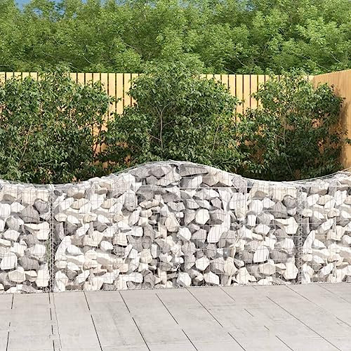 Higsose Lot de 2 gabions à arc haut, 200 x 50 x 80/100 cm, argenté, en fer galvanisé, panier à gabion, colonne, panier à gabions, panier à pierres, mur décoratif, panier à pierres remplissable,