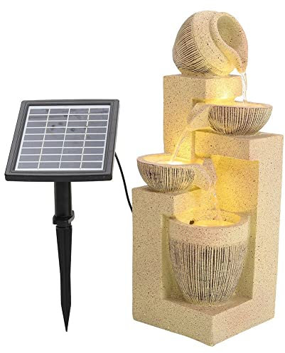 Fontana da giardino per interni ed esterni Fontana per esterni Fontana a cascata in resina Fontana con giochi d'acqua Luci a LED Decorazione da giardino per interni ed esterni per terrazza,