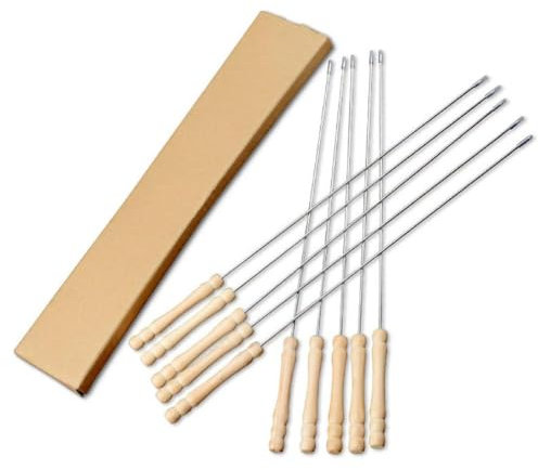 10Pieces Stainless Steel Barbecue Skewers Non Slip Wood Handles BBQ Stick For Camping Metal Round Kebab Skewers Metal BBQ Stick Family Gathering Barbecue Tools Camping Barbecue Accessories Picnic Meat