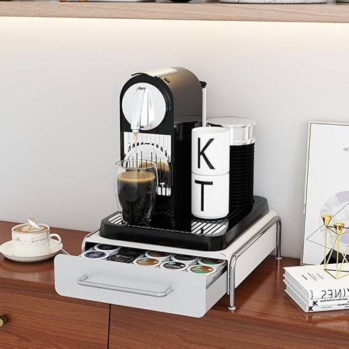 Tiroirs à Capsules Compatible pour Tassimo,Porte Dosette Tassimo, Tiroir de Rangement/Support de Machine 2 en 1 pour La Machine de Tassimo-30.5 * 31.5 * 10cm-(36 pièces) blanc