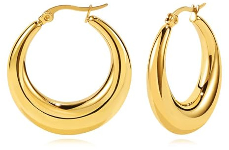 WOWORAMA Große klobige goldene Creolen für Damen 40 mm große aus Edelstahl leichte dicke hohle goldene 40 mm Creolen
