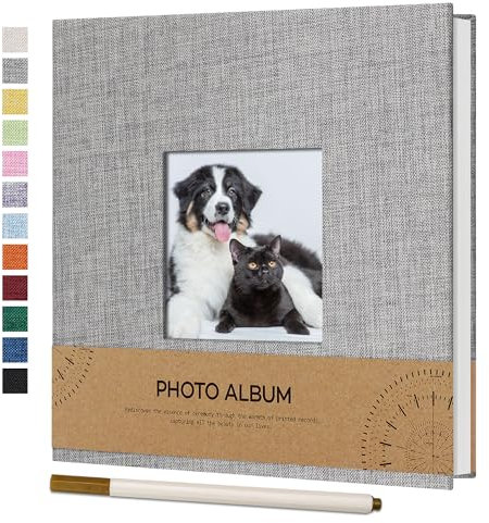 Vienrose Fotoalbum Selbstklebend Einkleben 10x15 Klein Leinen Photo Album mit 40 Weißen Seiten, Hochzeit Jahrestag Geburtstag Fotoalben mit Einem Kugelschreiber, 17x18cm, Grau