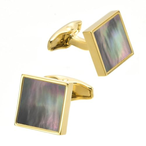 Dsnyu Manschettenknöpfe Golden, Manschettenknöpfe Set Herren Abalone-Muschel Eingelegt Hochzeit Schmuck für Hemd mit Geschenkbox