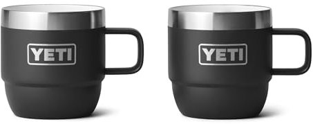 YETI Rambler Espresso Mug, Vacuum Insulated Stainless Steel Stackable Mug, Black, 2 Pack 6 oz (177 ml)