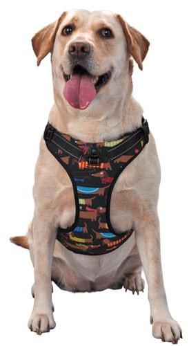 Hundegeschirr, atmungsaktiv und verstellbar, Cartoon-Motiv mit Buntem Dackel, für große, mittelgroße und kleine Hunde