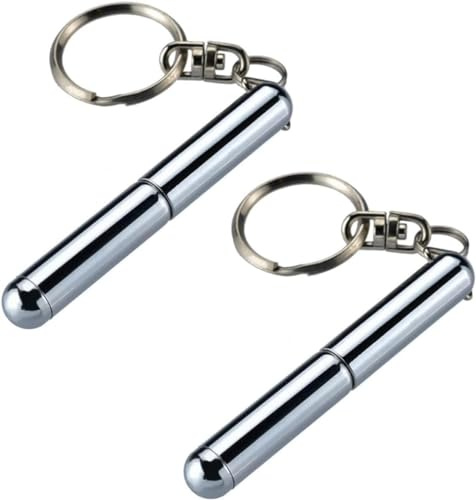 2 mini penne retrattili in acciaio inossidabile in metallo strumento penna retrattile tascabile portachiavi papà gadget, compleanno, Natale per personale d'ufficio, lavoratori edili, portachiavi auto,