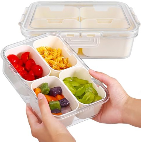 HOSPAOP Piatto da Spuntino Con Scomparti, Ciotola Con Coperchio in Plastica, A Prova di Perdite, Organizer per Dolci, Caramelle, Veggie, Biscotti, Frutta
