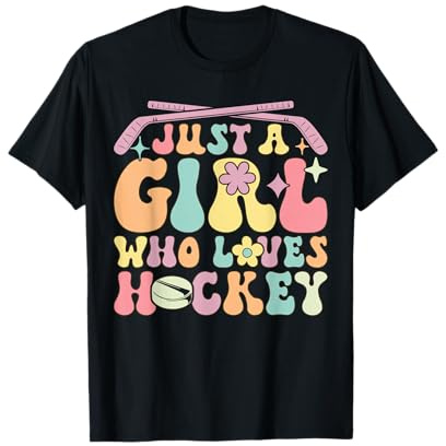 Just A Girl Who Loves Hockey Groovy Hockey Girl T-Shirt