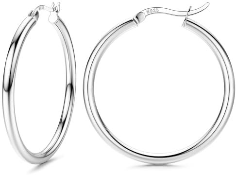 FIOROYAL Creolen Silber 925 Ohrringe - Hypoallergene Hoop für Damen und Mädchen - Mittelgroß, Groß, Klein - 30MM