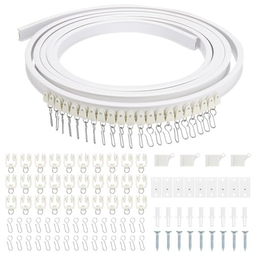 ZOLGINAH Vorhangschiene Flexibel, 3M Gardinenschiene mit Stummen Rollen, Gardinenstange Deckenmontage, Vorhang Schienensystem für Duschvorhang Schiene, Raumteiler Vorhang, Wohnmobil, Krankenhaus(3M)