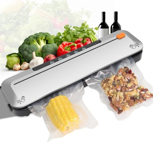 Vacuum Sealer Machine, 5 Modes for Food Preservation Seal Vacuum Packing Machine, with 20pcs Vacuum Sealer Bags and Built-in Cutter, 15 Seconds Fast Sealing Multi-Function Silver Vacuum Sealer, Gekufa