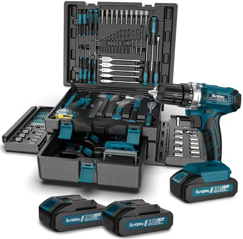 Sundpey Tool Kit with 21V Drill - Cordless Power Tool Set - 255-PCs General Basic Complete Home and Auto Repair Tools Set - Protable Household Tool Kit for Men Women(Wrench & Socket & Screwdriver Kit)
