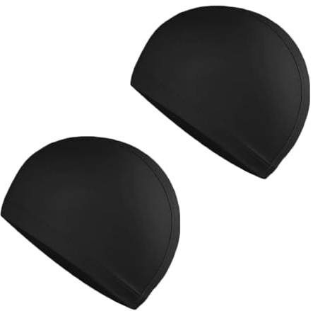 2 Pcs Fabric Swimming Caps, High Elastic Swimming Hat for Men Women, Comfortable Non-slip Swimming Hats for Adult and Kids, Chlorine Beating Lightweight Swim Cap (black)