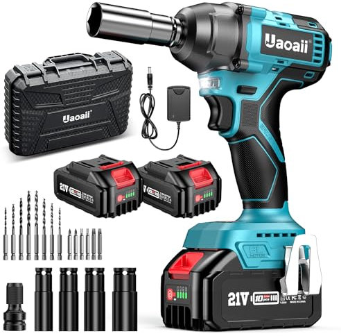 Uaoaii Akku Schlagschrauber 380 N.m, Schlagschrauber Akku LKW Reifenwechsel mit 4000 mAh Akku, Elektrischer Schlagbohrschrauber Bürstenloser Motor