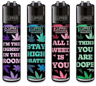Clipper® 4er Set Leaves Slogan Feuerzeuge + 1 Sticker High Zombie