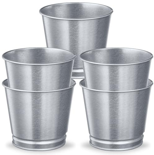 home stuff Plant Pot Galvanized Steel Flower Pots in Weather Resistant for Indoor or Outdoor Use, Ideal for Plants, Herb Collection, Flowers and Shrubs, 9cm (5)