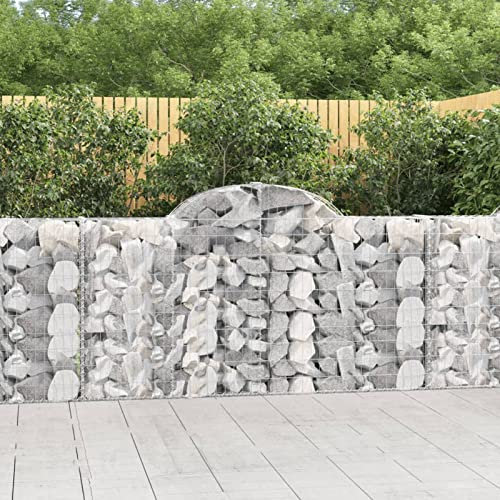 Iiaky Gabionen mit Hochbogen 10Stk. 200x30x100/120cm Verzinktes Eisen Gabionen Zaun Gabionen SäUle Zaun Garten Drahtkorb Garten