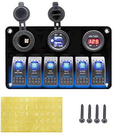 MUEOSI Panneau d'interrupteurs à bascule for voiture et bateau, for contrôler les interrupteurs d'éclairage étanches, disjoncteur double USB, chargeur, accessoires for bateau tableau électrique(Blue2)