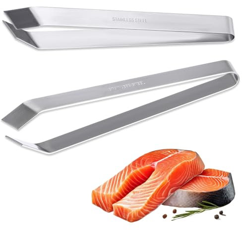 Fischgräten Pinzette, 2 Stück Küchenpinzette,Fischgrätenzange aus Edelstahl,Fischpinzette Flache und Schräge Pinzette zum Entfernen von Fischgräten Hühner und Entenfedern Schweinefedern