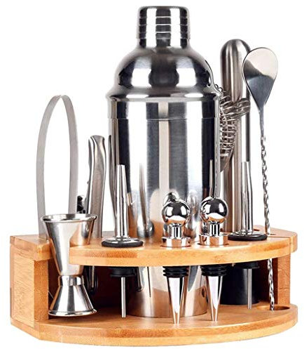 ZGYOZMNG Kit de Barman 12 pièces avec Support en Acier Inoxydable, Ensemble de Shaker à Cocktail, Shaker à Martini, doseur, passoire, cuillère à mélanger pour Bar