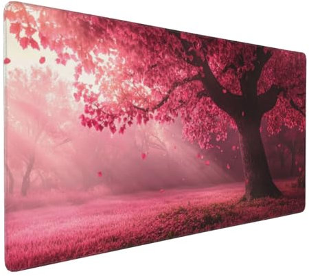 Gaming Mauspad XXL Rosa Mousepad 800x400x4mm Baum Verlängertes Mauspad Schreibtischauflage,Genähte Kanten Mauspad,Verbessert Präzision und Geschwindigkeit Wasserdicht Geeignet für Büro und Spiele
