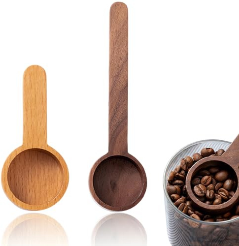 Mess Löffel, 2 Stück Kaffeelöffel aus Holz in Walnuss, Kaffeelöffel aus Holz zum Messen von Kaffeebohnen, gemahlenen Bohnen oder Tee, Küchenzubehör für zu Hause Kaffeeportionierer