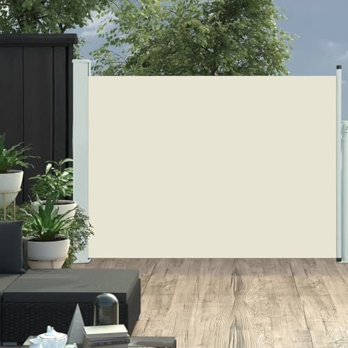 Césped y jardín, vida al aire libre, sombrillas y sombrillas para exteriores, toldo lateral retráctil para patio, 100 x 500 cm, color crema