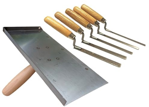 5 x Carbon Steel Pointing Finger Trowels + Stainless Brickwork Hawk Set, Jointing Brick Gaps Fill Fix Repair Tools DIY (SH5FT)