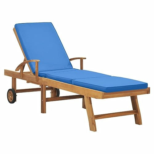 Xichuzi Tumbona con cojín Madera Maciza de Teca Azul, Tumbonas Jardin Exterior, Tumbona Piscina, Sun Lounger, Tumbonas De Jardin, Cama Jardin Exterior, Tumbona De Playa