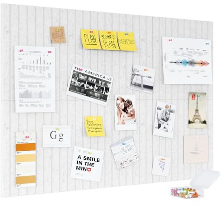 PAG-Mass 6 Stück Große Pinnwand Filz Selbstklebend 90x60×0.9cm mit Pinnnadeln,Bulletin Board Wanddekoration Moderne Pinwand für Fotos, Notizen Memos,Haus,Schule Büro,Küche,Weiß