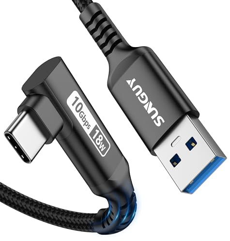 SUNGUY USB C Kabel 90 Winkel, 1.2M 10Gbps USB 3.1 Gen 2 auf USB C Ladekabel und Datenkabel Kompatibel mit Android Auto, iPhone 16/15 Pro Plus/Max, Galaxy S22, SSD, Huawei P30/P20, Xiaomi-Schwarz