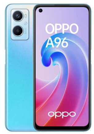 OPPO A96 - Smartphone 4G Débloqué, 8 Go RAM + 128 Go Extensible, Écran Confort 90Hz + Appareil Photo 50MP, Batterie 5000 mAh, Jusqu’à 2,5 Jours d’autonomie, Bleu [version FR] (Reconditionné)