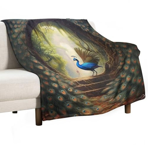 Fleece Decke Mit Pfau, Kinderdecke Tier Thema Plaid Microfaser Flauschig Weich Warm Wohndecke Tagesdecke Decke Für Sofa Und Bett 80x100cm