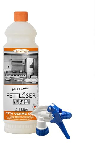 Lorito Fettlöser Küche & Gastronomie 1L mit Sprühaufsatz | Kraftvoller Küchenreiniger gegen starke Verschmutzungen an Dunstabzugshaube, Grill, Backofen & Fliesen, ergiebiges Konzentrat